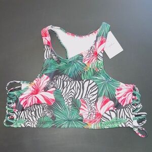 NWT Cupshe Zebra Print Floral Halter Bikini Top size large